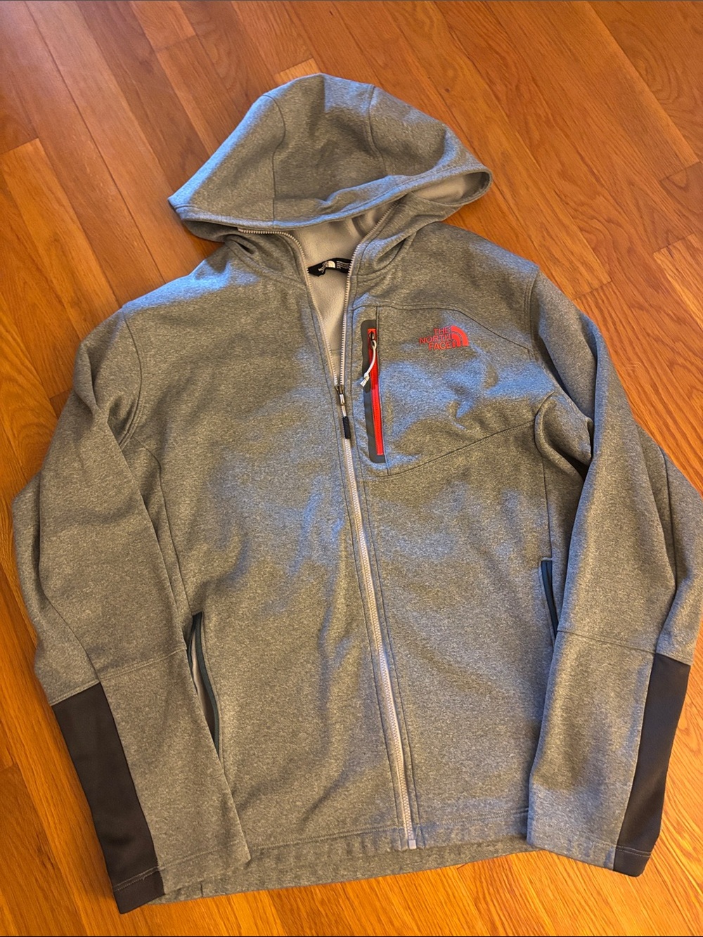 The North Face Gray Hooded Lightweight Jacket with Red Accent